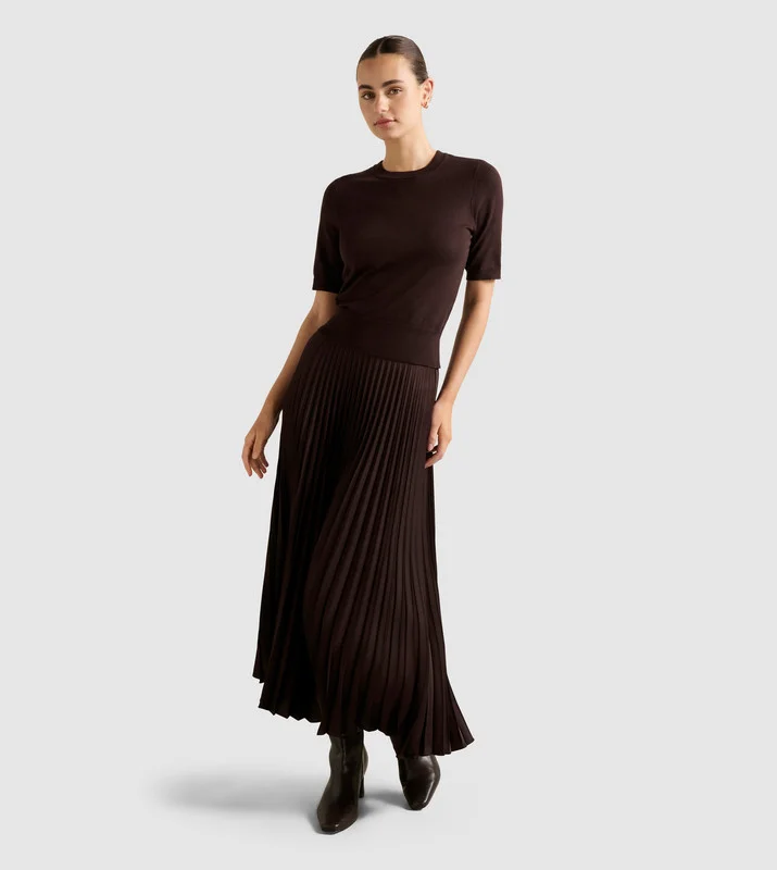 فورايفر نيو ESTELLE Satin Accordion Pleated Skirt